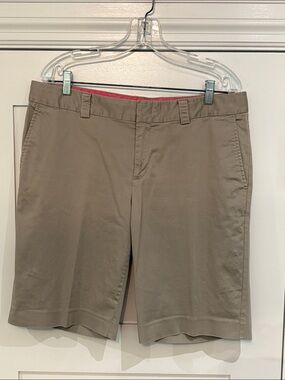 Banana Republic Women's Khaki Bermuda Shorts with Subtle Pink Waistband